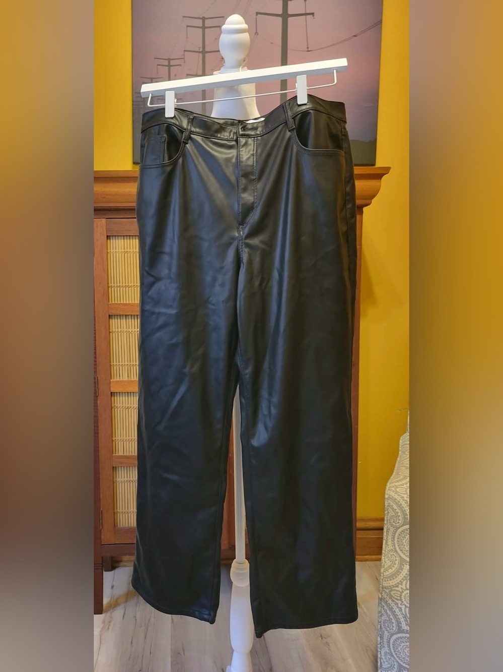 LOFT Black Faux Leather Pants- Wide Leg